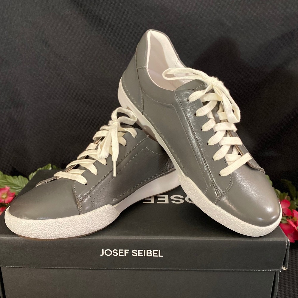 Josef Seibel Claire 01 Leather Sneakers Graphite Grey Low Top Shoes Women 37 NEW